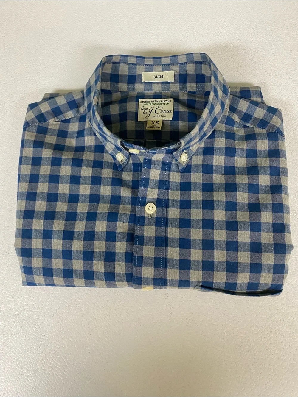 Blue and White Gingham Button-Down Shirt - Men's